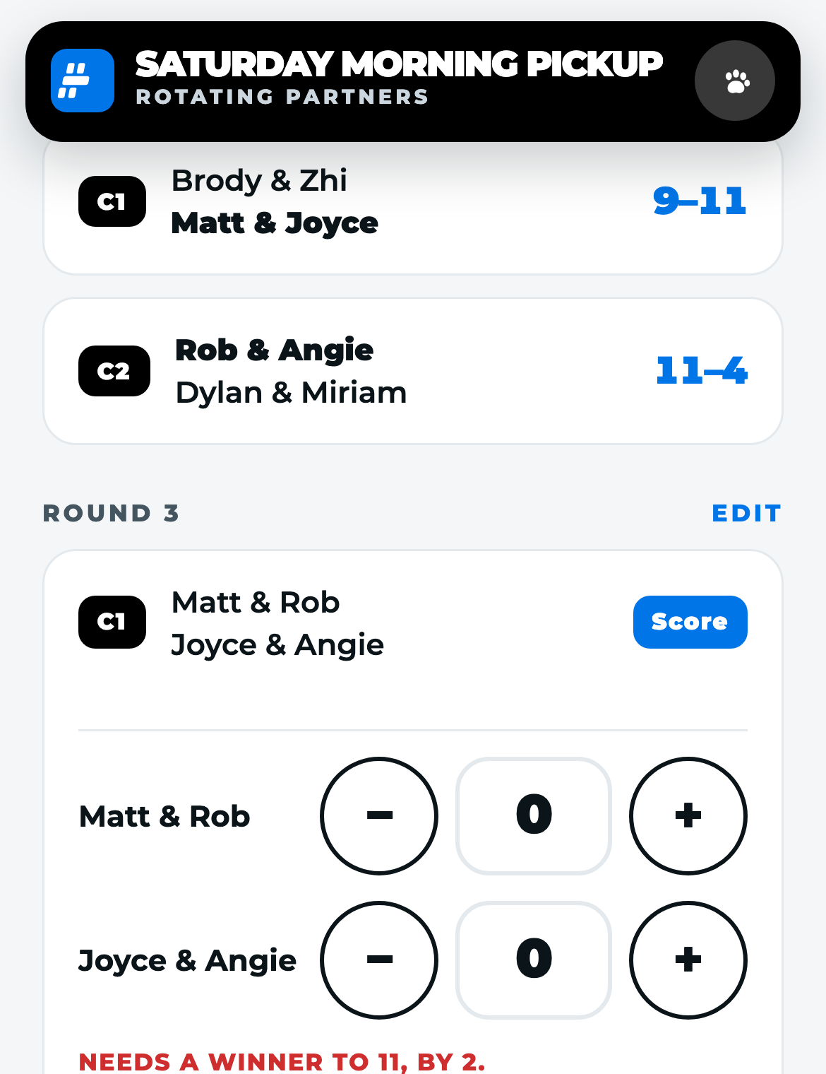 Score entry and rounds